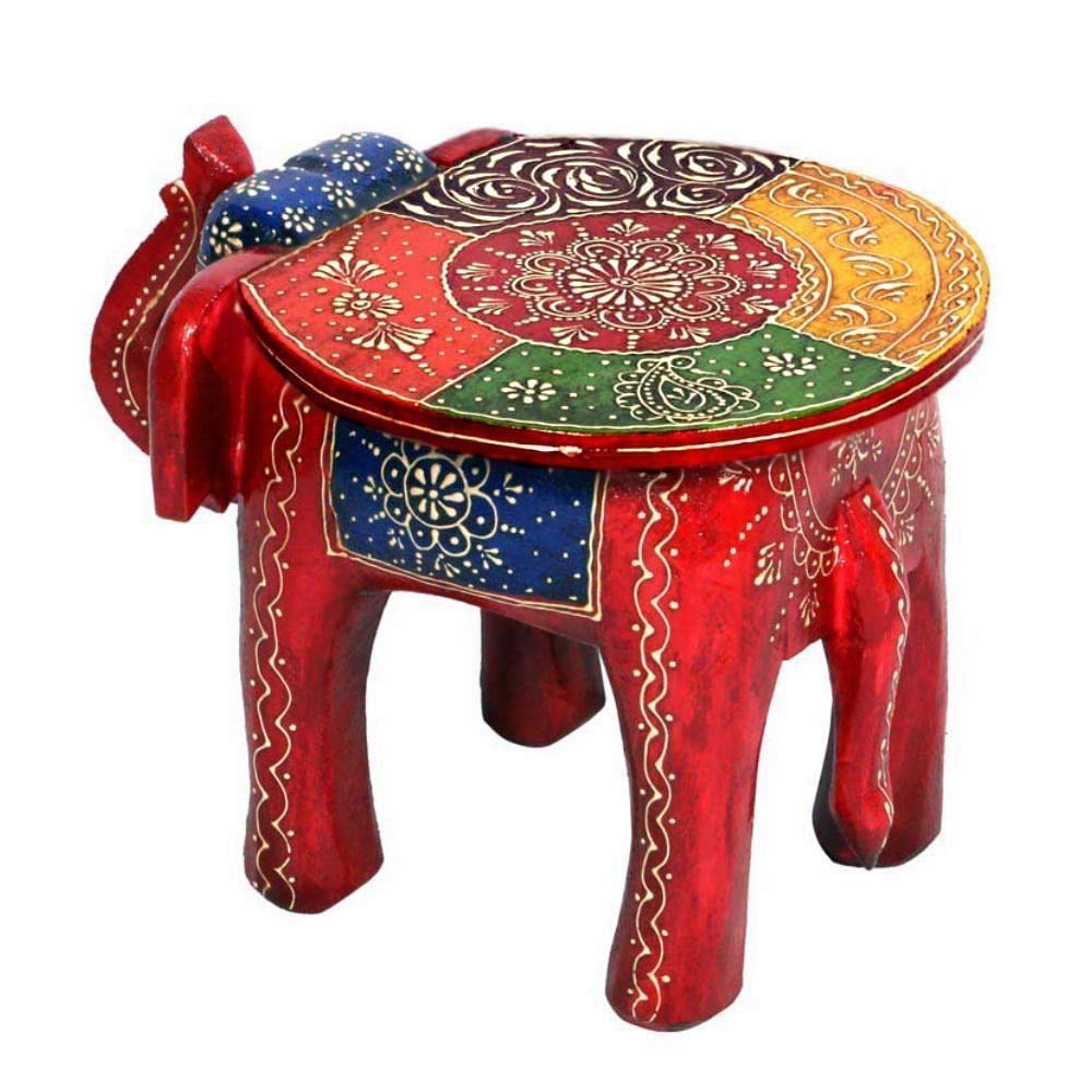 Wooden Decorative Rajasthani Hand Painted Elephant Stool For Home Decor And Gift