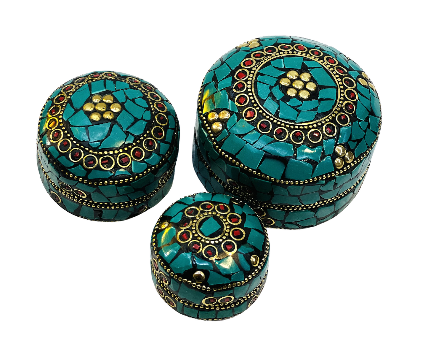 Handmade 3pc Set Feroza Stone Work Jewellery Box