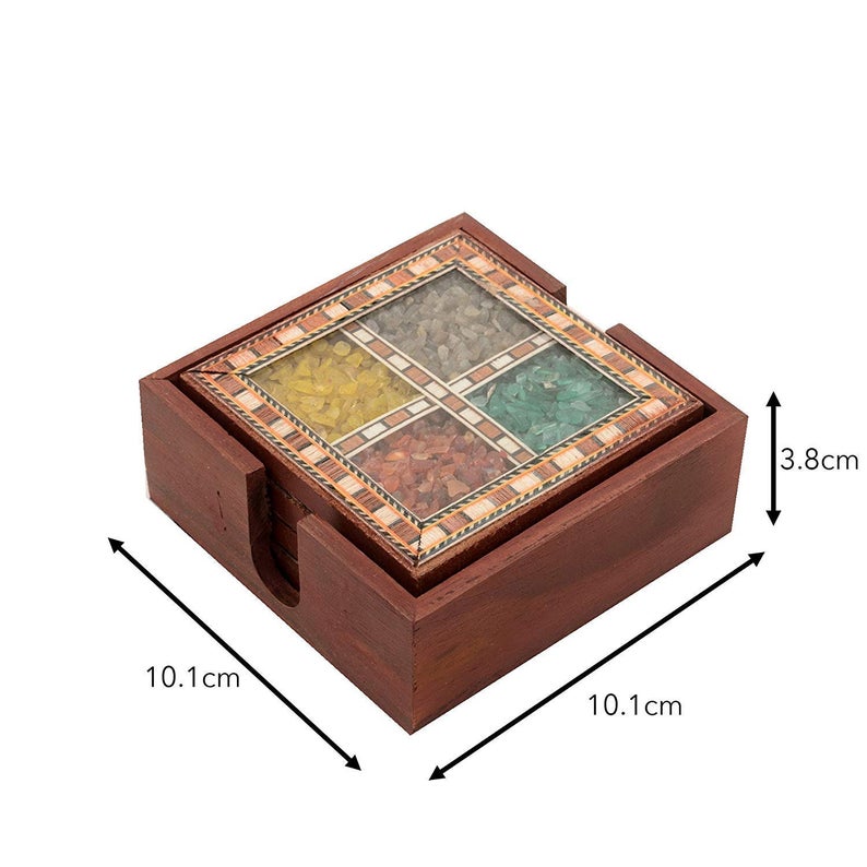 Wooden Real Gemstone 4pc Coaster Set Showpiece
