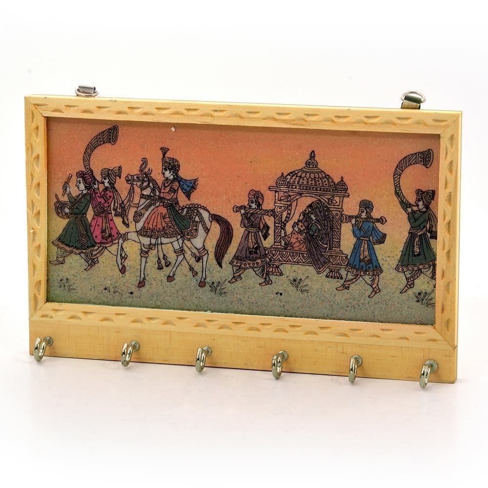 Wooden Hand Crafted Gemstone Painting Key Holder
