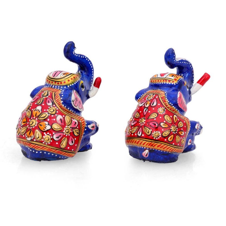 Hand Painted Metal Enamelled Pair of Sitted Elephant