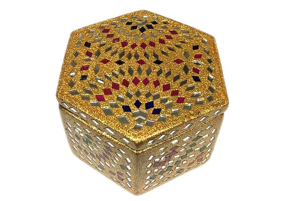 Decorative Lacquer Jewellery Box In Hexagon Shape 4X4