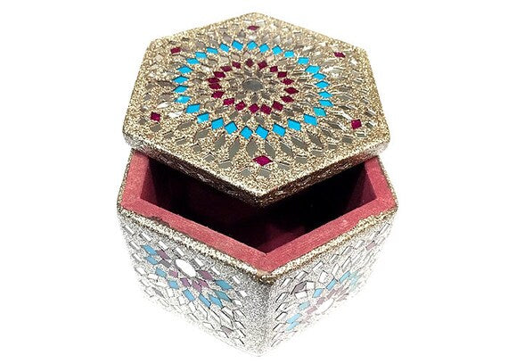 Decorative Lacquer Jewellery Box In Hexagon Shape 4X4