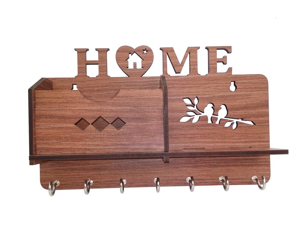 Beautiful Wooden 7 Hooks Wall Key Hanger and Mobile Stand For Home Decor