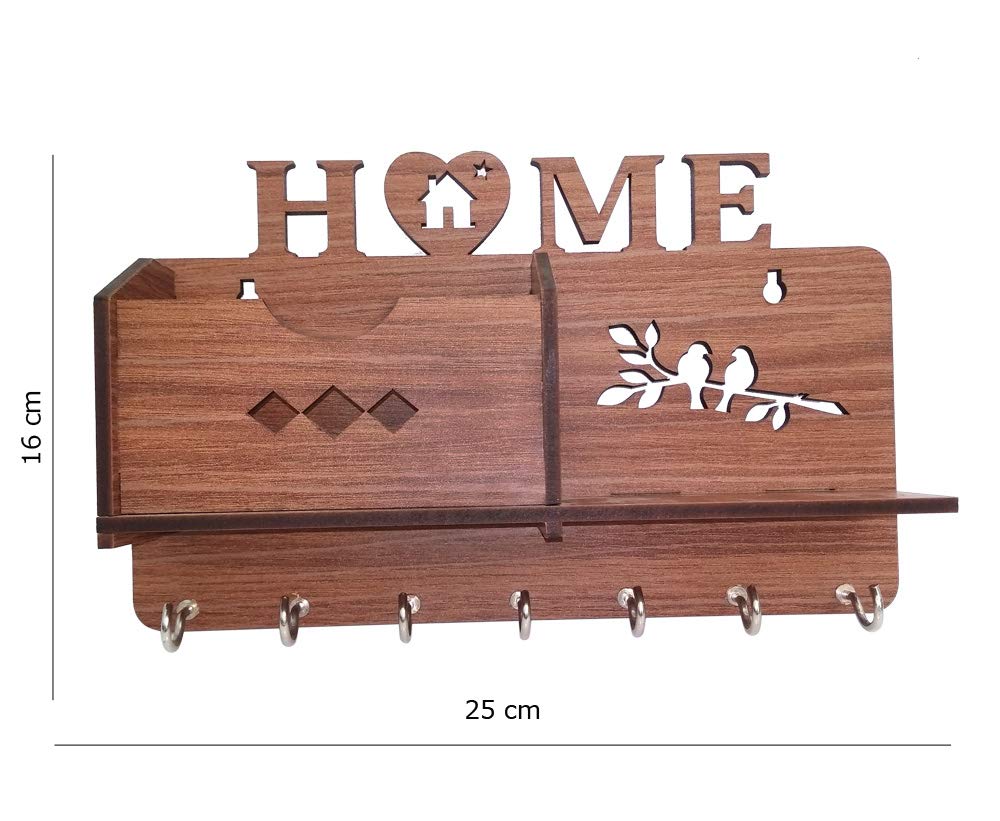Beautiful Wooden 7 Hooks Wall Key Hanger and Mobile Stand For Home Decor