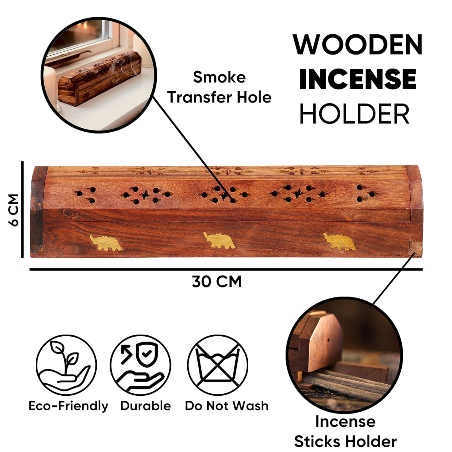 Handmade Rosewood And Brass Incense Cone With Incense Stick Holder