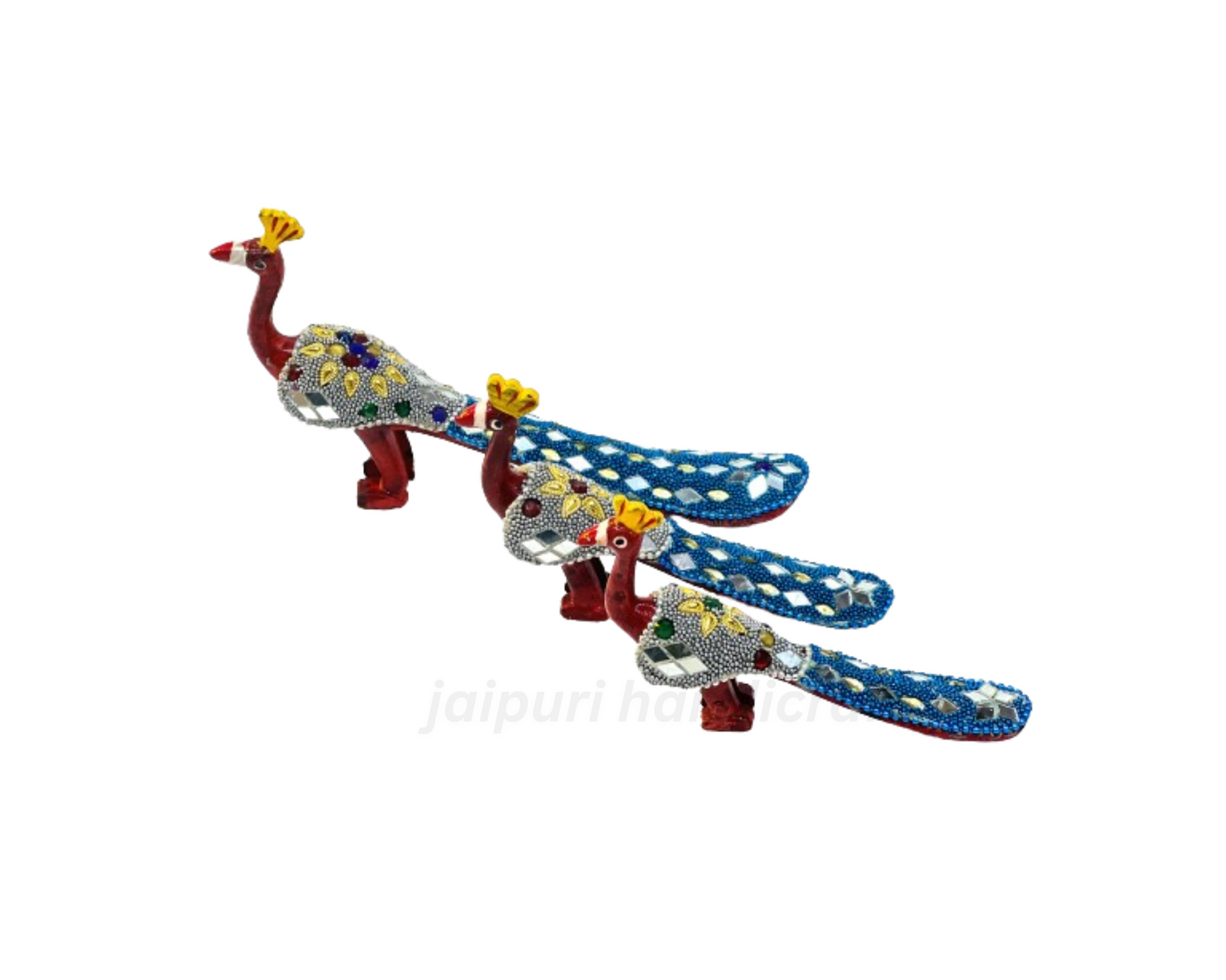 Handcrafted 3pc Peacock Family Set Showpiece For Decorate