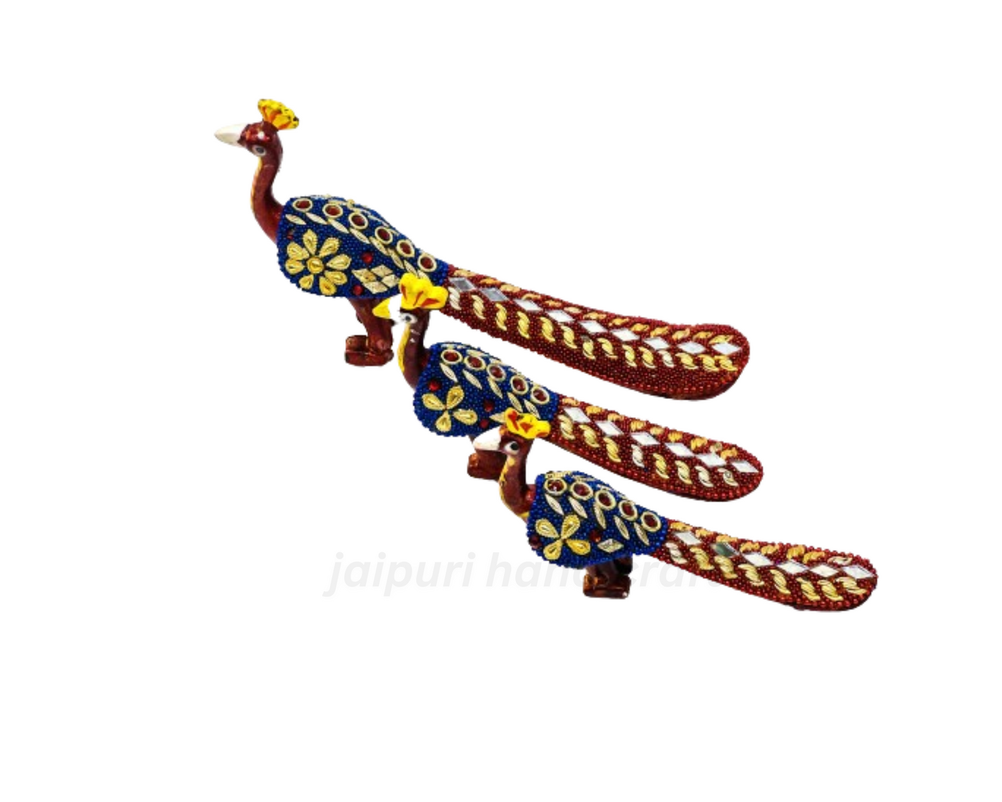 Handcrafted 3pc Peacock Family Set Showpiece For Decorate