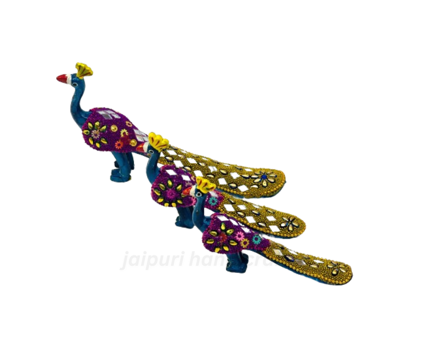 Handcrafted 3pc Peacock Family Set Showpiece For Decorate
