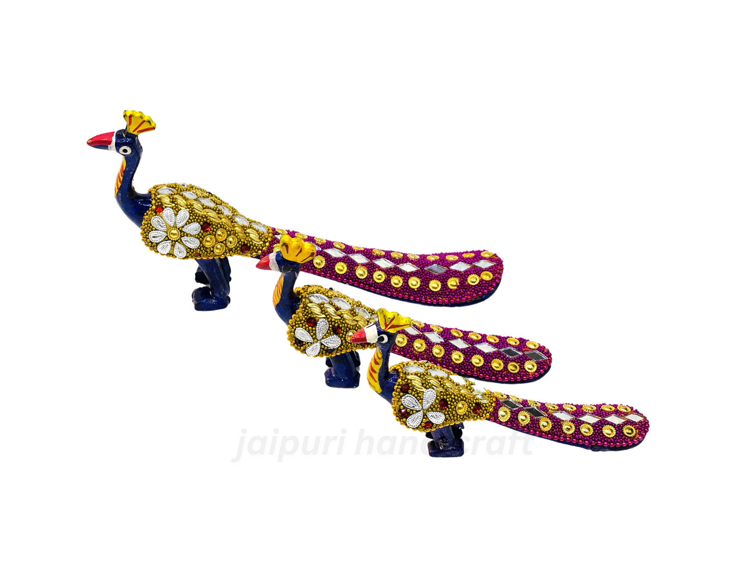 Handcrafted 3pc Peacock Family Set Showpiece For Decorate