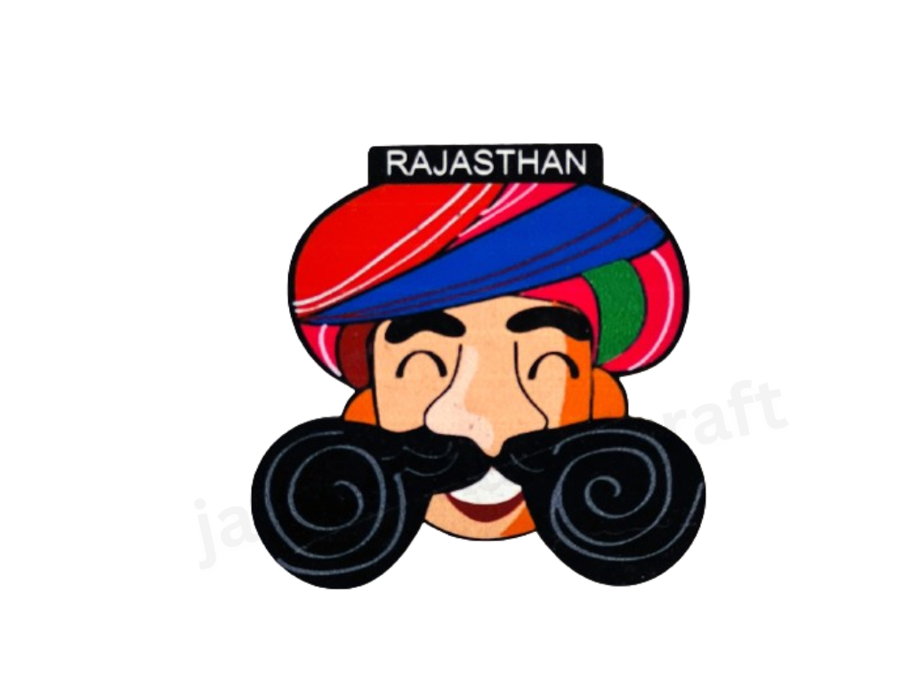 Handmade Printed Wooden Rajasthani Fridge Magnet - Set Of 12