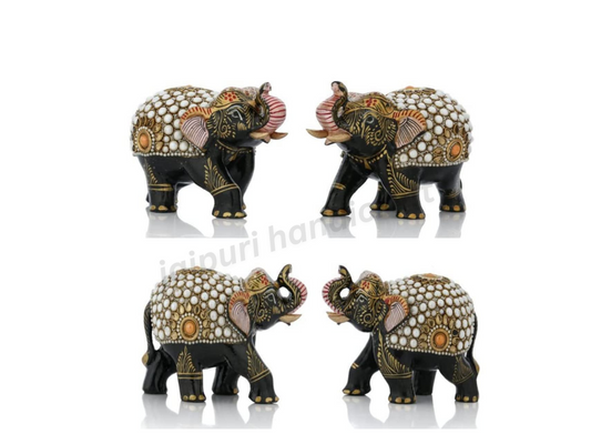 Handmade Wooden Elephant With Pearl Work For Decor