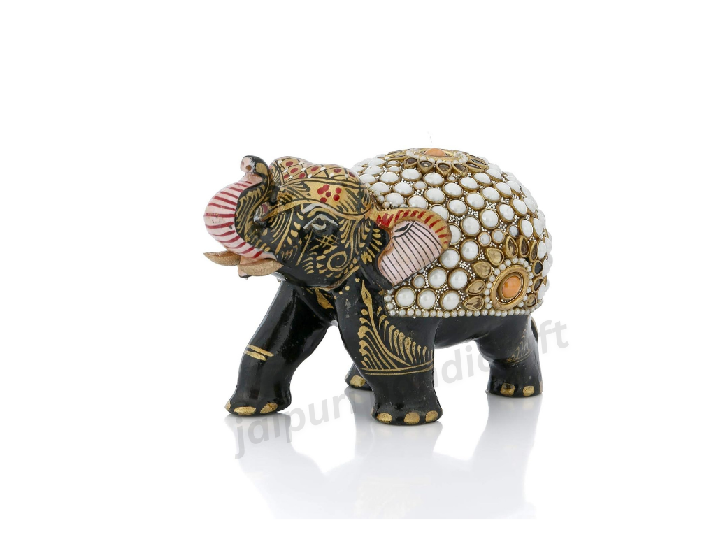 Handmade Wooden Elephant With Pearl Work For Decor