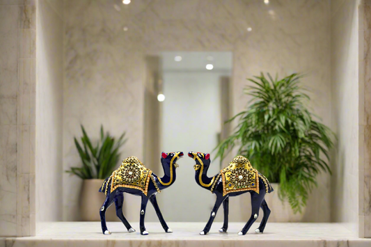 Metal Handmade Stone Work Camel Decorative Showpiece Figurine for Decor (Set of 2)