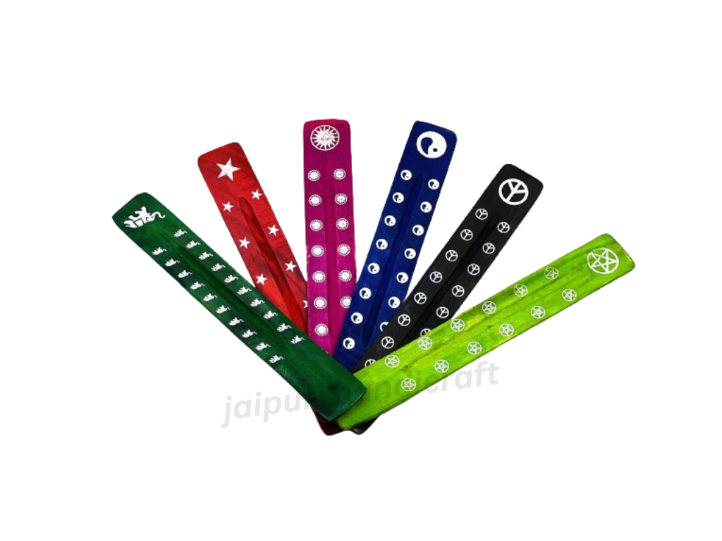 Handmade Colorful Wooden Stick Incense Holder Burner Ash Catcher (Set Of 6)