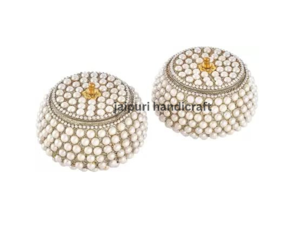 Handmade Pearl Work Jewellery Box In Handi Shape