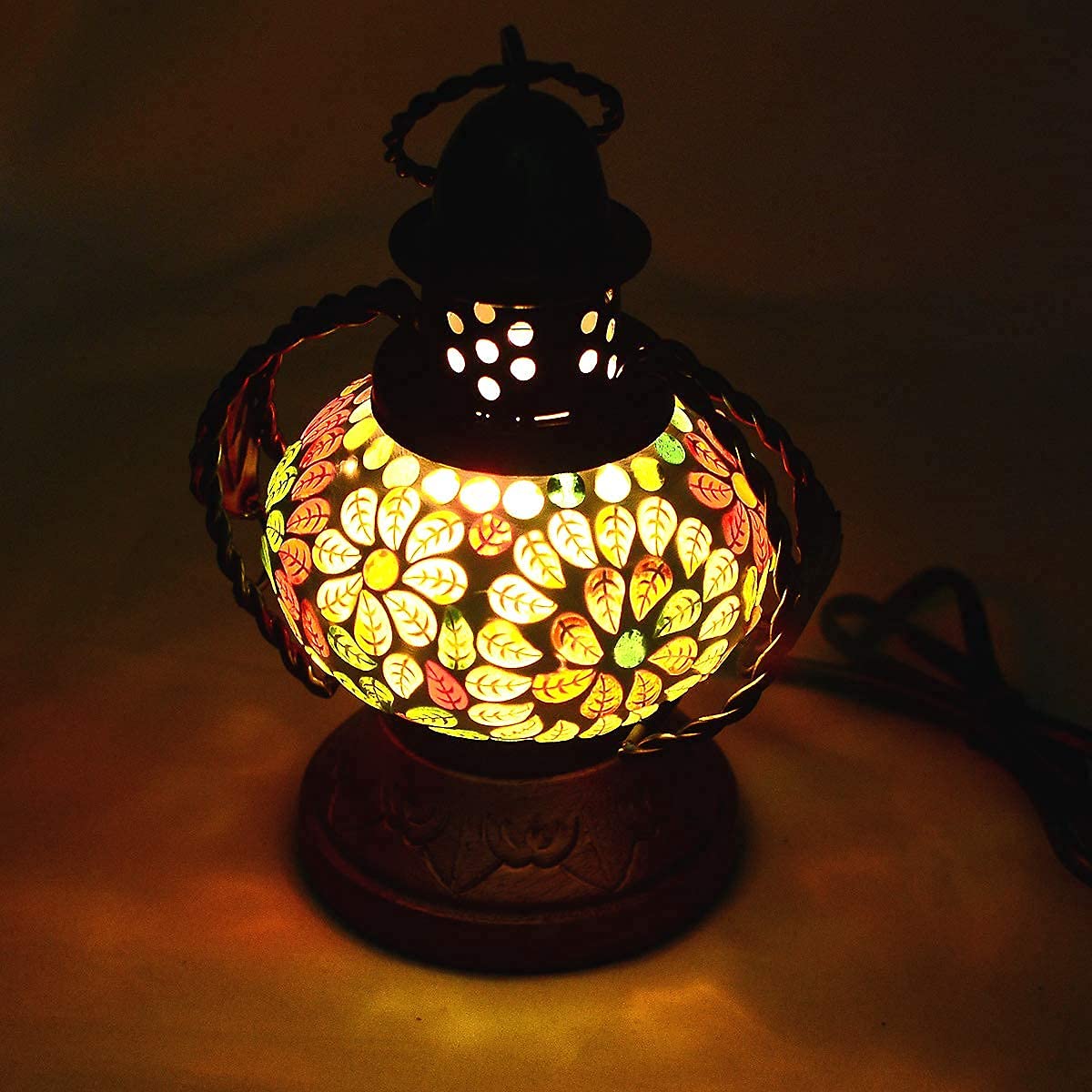 Indian Handmade Wooden & Iron Beautiful Electric Lamp