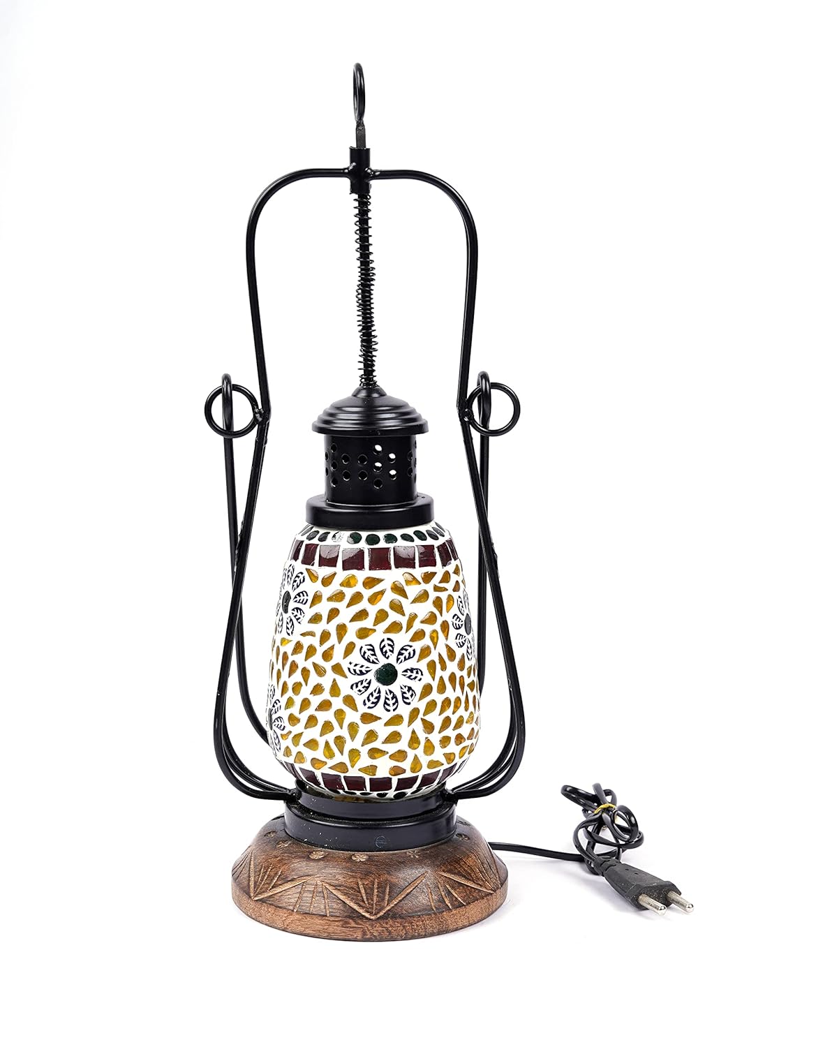 Wooden Electric Lamp/Lantern/Night Lamp for Diwali/Christmas/Decoration Purpose/Festive Ocassions Home/Office/Café (Wood & Glass, Set of 1) (6x18 Inch)