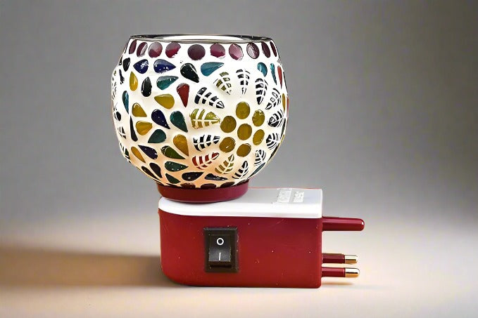 Beautiful Hand Made Glass Aroma Diffuser/Kapoor Dani Cum Night Lamp Made in India Oil Burner Camphor Diffuser & Night Lamp with Switch ON/Off Button for Heating