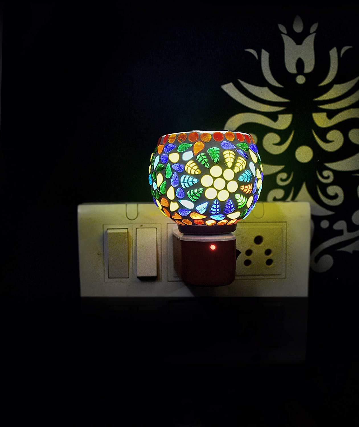 Beautiful Hand Made Glass Aroma Diffuser/Kapoor Dani Cum Night Lamp Made in India Oil Burner Camphor Diffuser & Night Lamp with Switch ON/Off Button for Heating