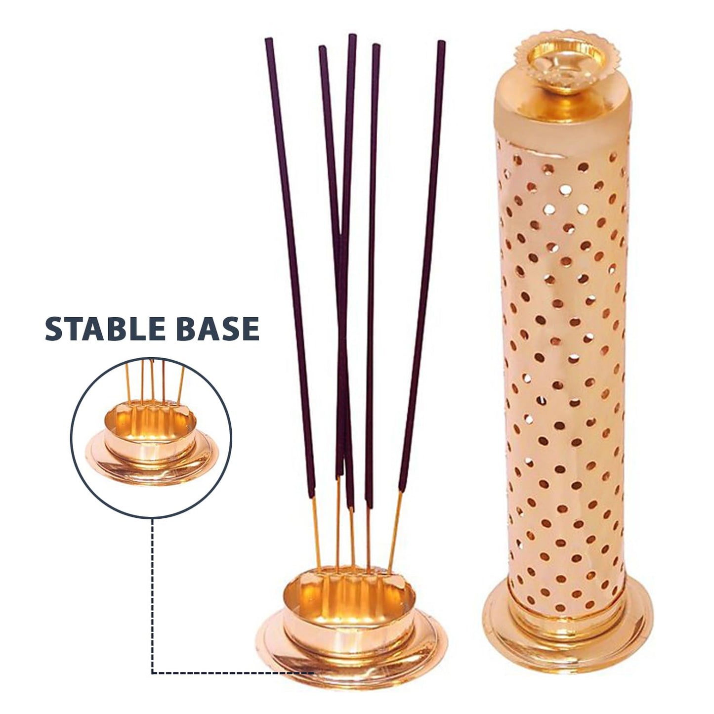 Handmade Stainless Steel Incense Stick Holder with Ash Catcher & Dhoop Holder