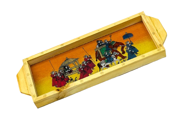 Handmade Ethnic Gemstone Painted Pretty Wooden Serving Tray (10x4)