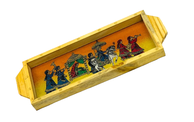 Handmade Ethnic Gemstone Painted Pretty Wooden Serving Tray (10x4)