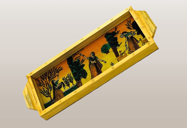Handmade Ethnic Gemstone Painted Pretty Wooden Serving Tray (10x4)