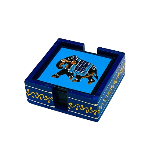 indian Handmade Wooden Hand-Painted 6Pc Tea Coaster Set