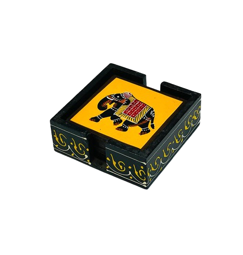 indian Handmade Wooden Hand-Painted 6Pc Tea Coaster Set