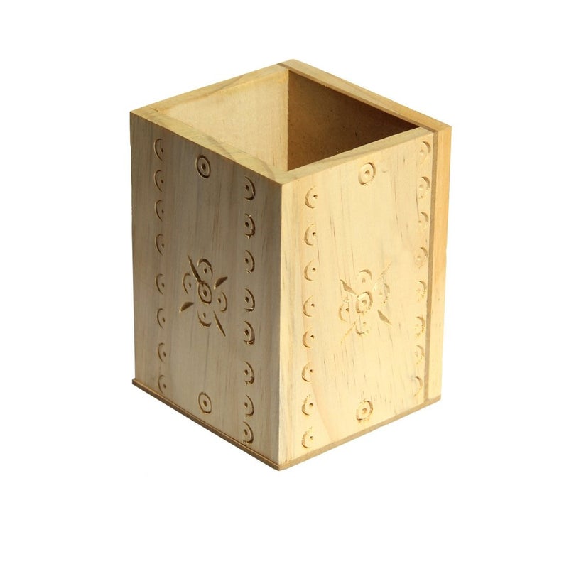 Wooden Handcrafted Pen Stand For Decor