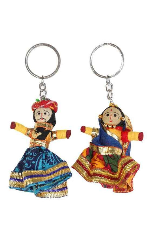 Rajasthani Handmade Wooden Puppet Pair Key Chain