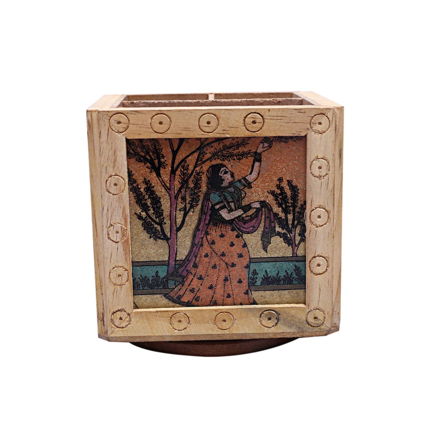 Wooden Gemstone Painted Pen/Pencil And Mobile Holder For Home Decor