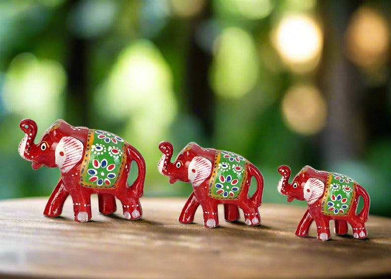 Handcrafted 3pc Elephant Family Set Showpiece For Home Decor And Gift