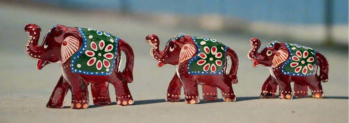 Handcrafted 3pc Elephant Family Set Showpiece For Home Decor And Gift