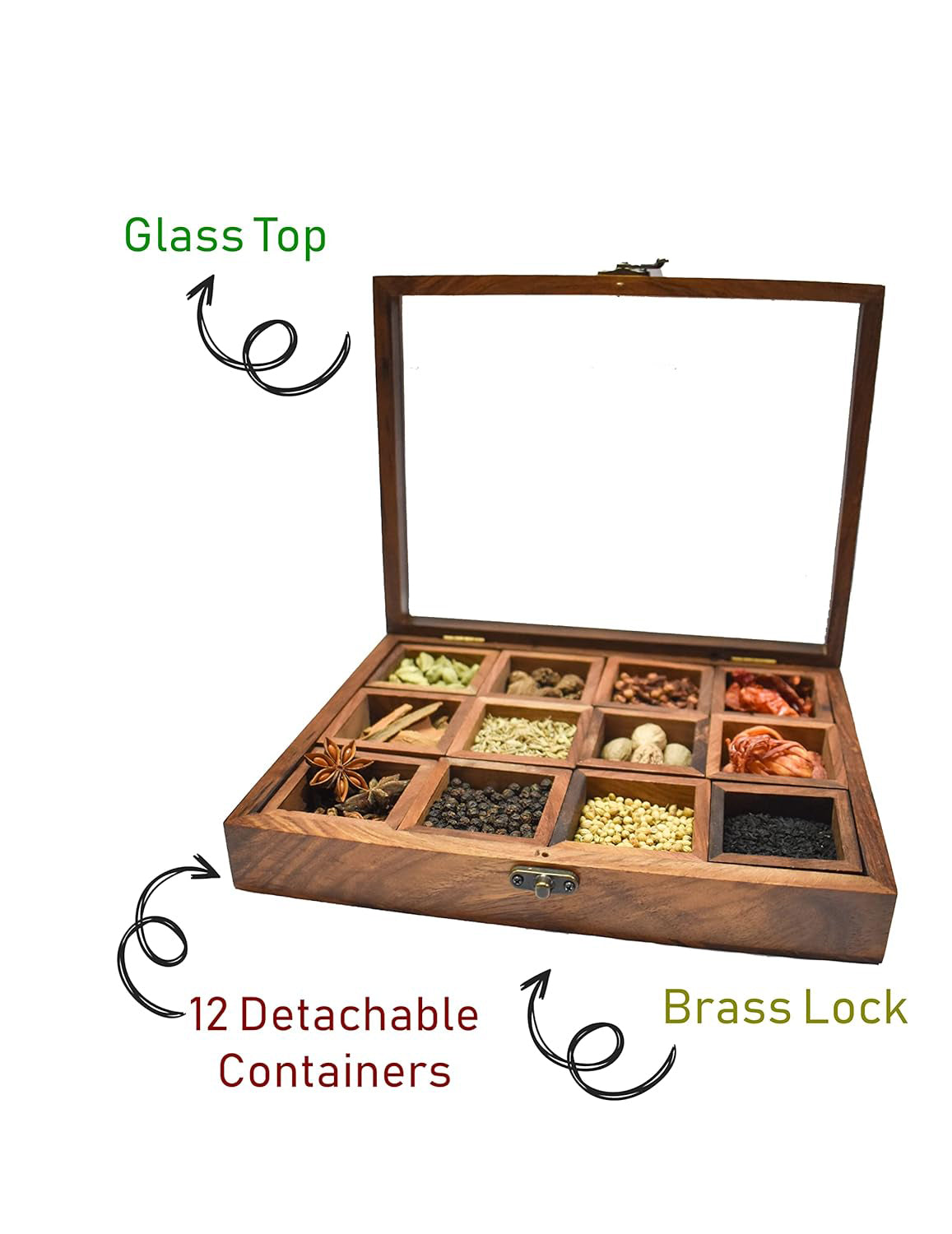 Handmade Beautiful Rosewood Spice Box With 12 Detachable Box