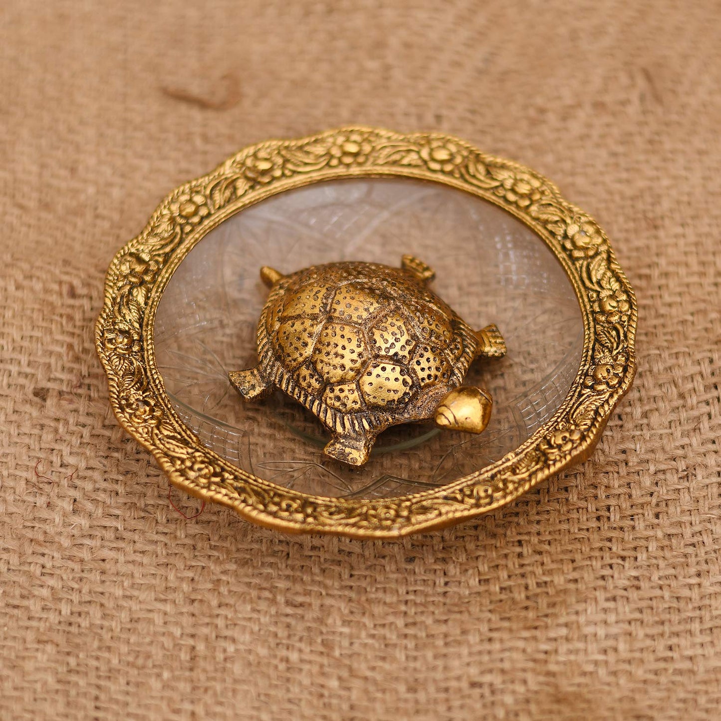 Collectible Metal Feng Shui Tortoise On Plate Showpiece for Good Luck