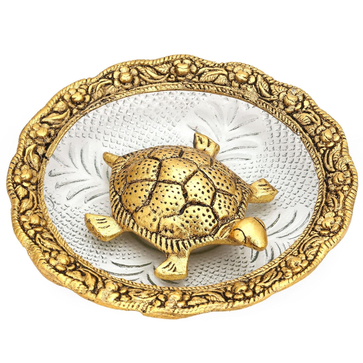 Collectible Metal Feng Shui Tortoise On Plate Showpiece for Good Luck
