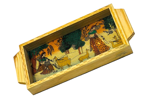 Handmade Ethnic Gemstone Painted Pretty Wooden Serving Tray (4x8)