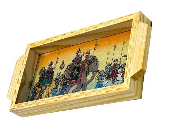 Handmade Ethnic Gemstone Painted Pretty Wooden Serving Tray (4x8)