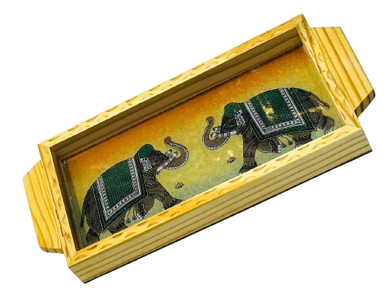Handmade Ethnic Gemstone Painted Pretty Wooden Serving Tray (4x8)