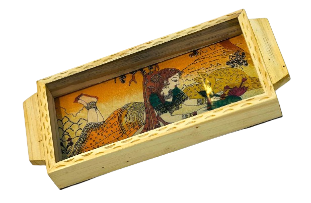 Handmade Ethnic Gemstone Painted Pretty Wooden Serving Tray (4x8)