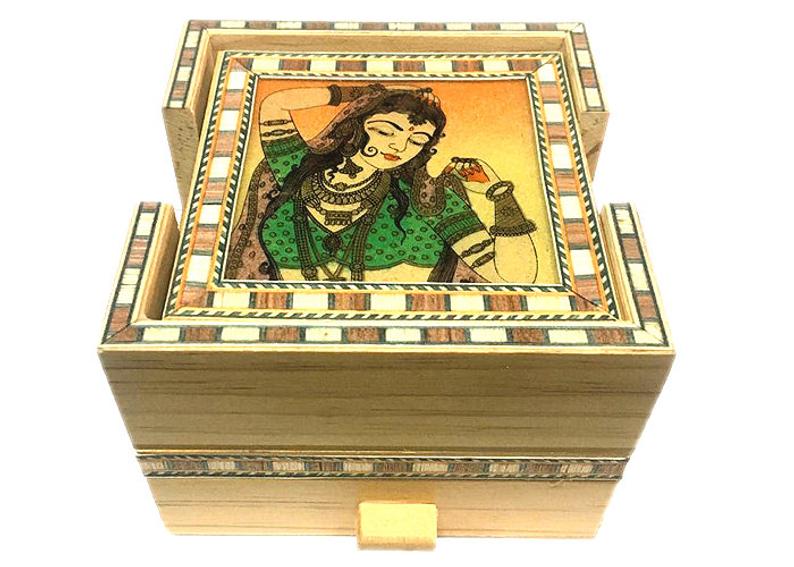 Indian Handmade Wooden Tea Coaster With Box For Home Decor And Gift