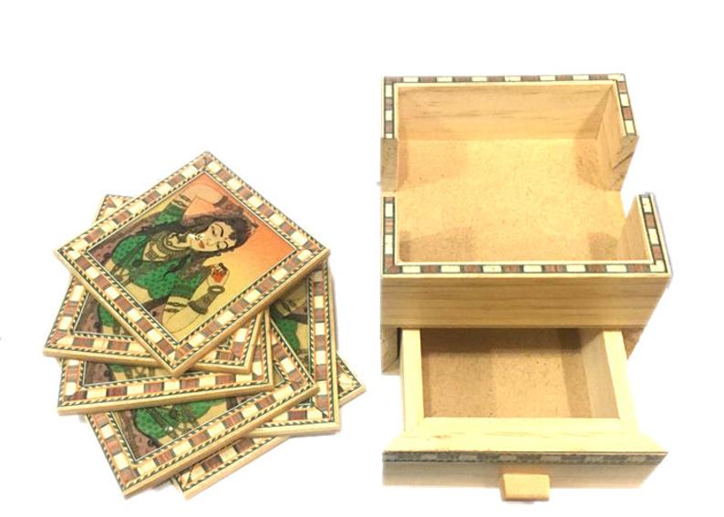 Indian Handmade Wooden Tea Coaster With Box For Home Decor And Gift