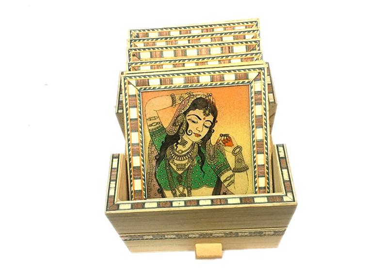 Indian Handmade Wooden Tea Coaster With Box For Home Decor And Gift