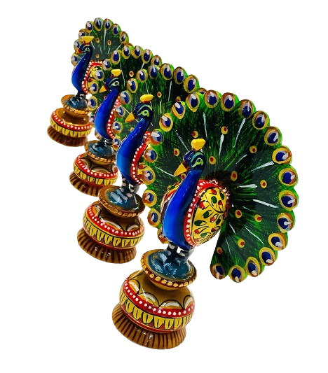 Handmade Beautiful Wooden Dancing Peacock Set