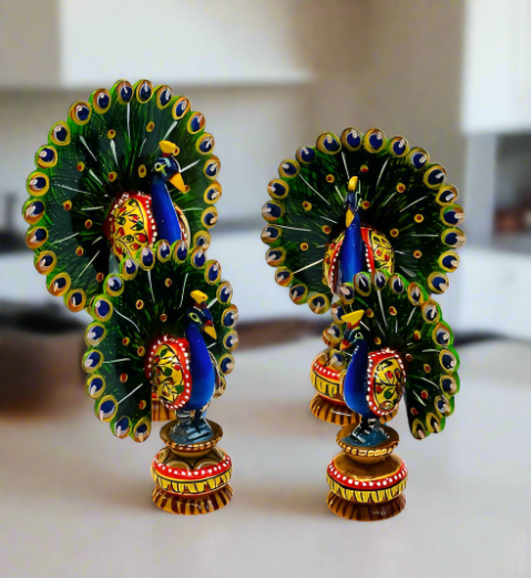 Handmade Beautiful Wooden Dancing Peacock Set